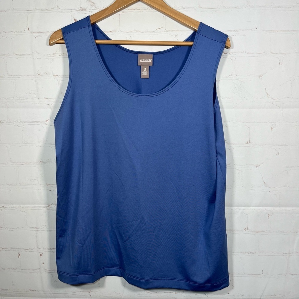 Chico's Nylon Tank Top Sleeveless Scoop Neck Womens Size 3 Blue Stretch